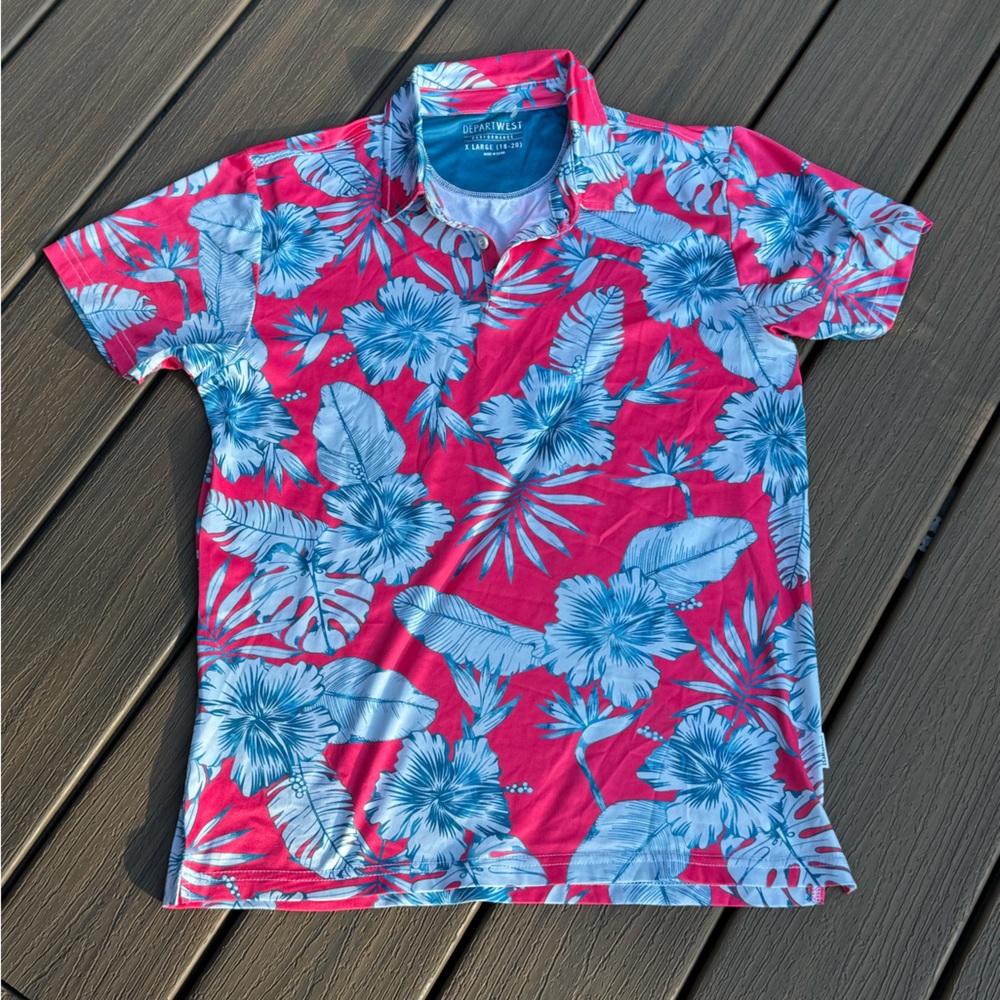 Kids Tropical Floral Polo Shirt - Pink and Blue